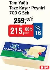 SEK TAM YAĞLI TAZE KAŞAR PEYNİRİ 700 G